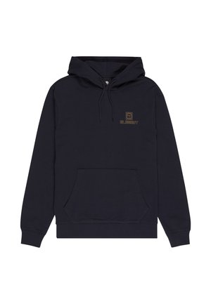 Felpa con cappuccio blu navy in misto cotone. Presenta una tasca frontale, coulisse e un piccolo logo stampato in oro.