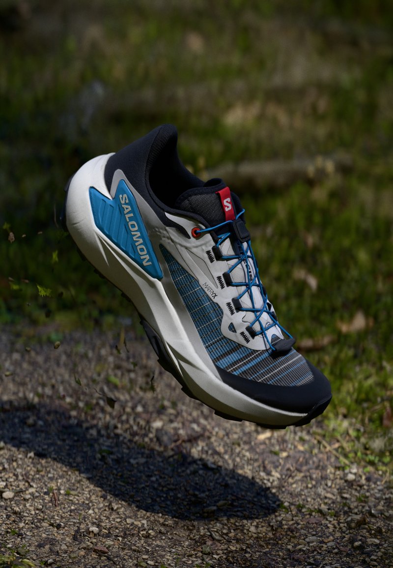 Salomon GENESIS - Trail running shoes - black/white/transcend blue