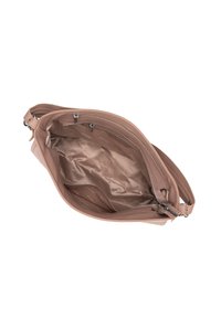 Sac à main en cuir souple de couleur rose doux. Intérieur spacieux avec des fermetures éclair et une doublure lisse, semblable à de la soie, avec un motif de logo subtil.