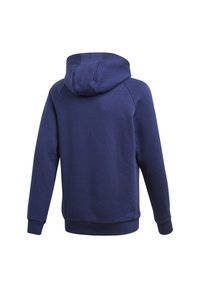Sudadera con capucha azul marino hecha de tela suave, con bolsillo canguro, puños de canalé y capucha con cordón, con un diseño de ajuste holgado.