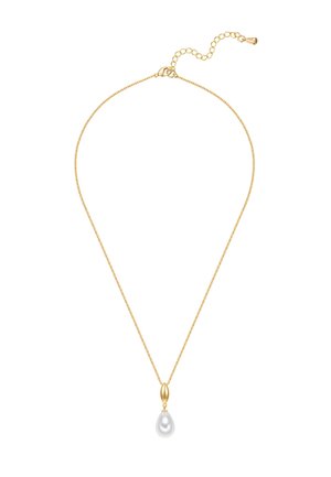 Collier en chaîne d'or délicat avec un pendentif unique en perle blanche en forme de larme et un fermoir réglable.