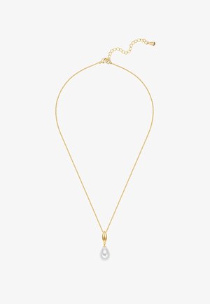 Collier en chaîne d'or délicat avec un pendentif unique en perle blanche en forme de larme et un fermoir réglable.