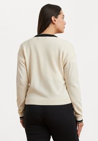 Lauren Ralph Lauren Woman TWO-TONE COTTON-BLEND CARDIGAN - Chaqueta de punto - mascarpone cream/black