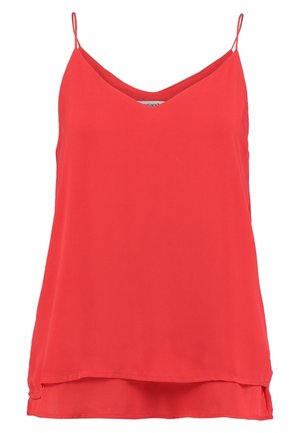 Rode mouwloze dames camisole met dunne bandjes en een iets langere achterzoom.