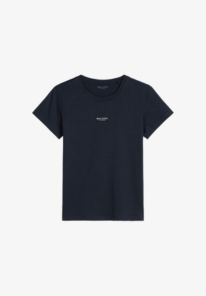 Marineblauw T-shirt met korte mouwen en ronde hals, met een klein wit "Marc O'Polo"-logo in het midden van de borst.