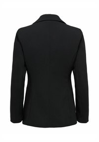 Blazer noir sur mesure à manches longues, épaules structurées et col à revers, présenté de dos sur un fond blanc.