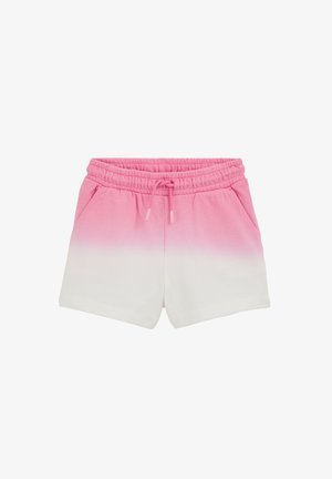 Shorts en coton dégradé rose à blanc avec taille élastique, cordon de serrage et poches latérales, présentés sur un fond blanc.