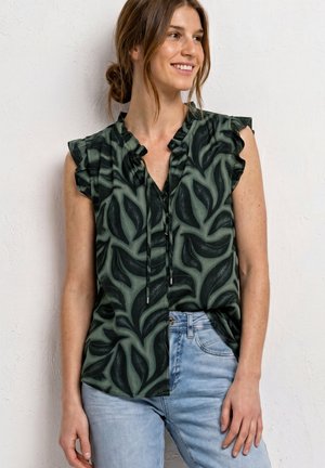 Street One, BLUSENTOP MIT SPLIT NECK UND RÜSCHEN - Bluse - deep bound green
