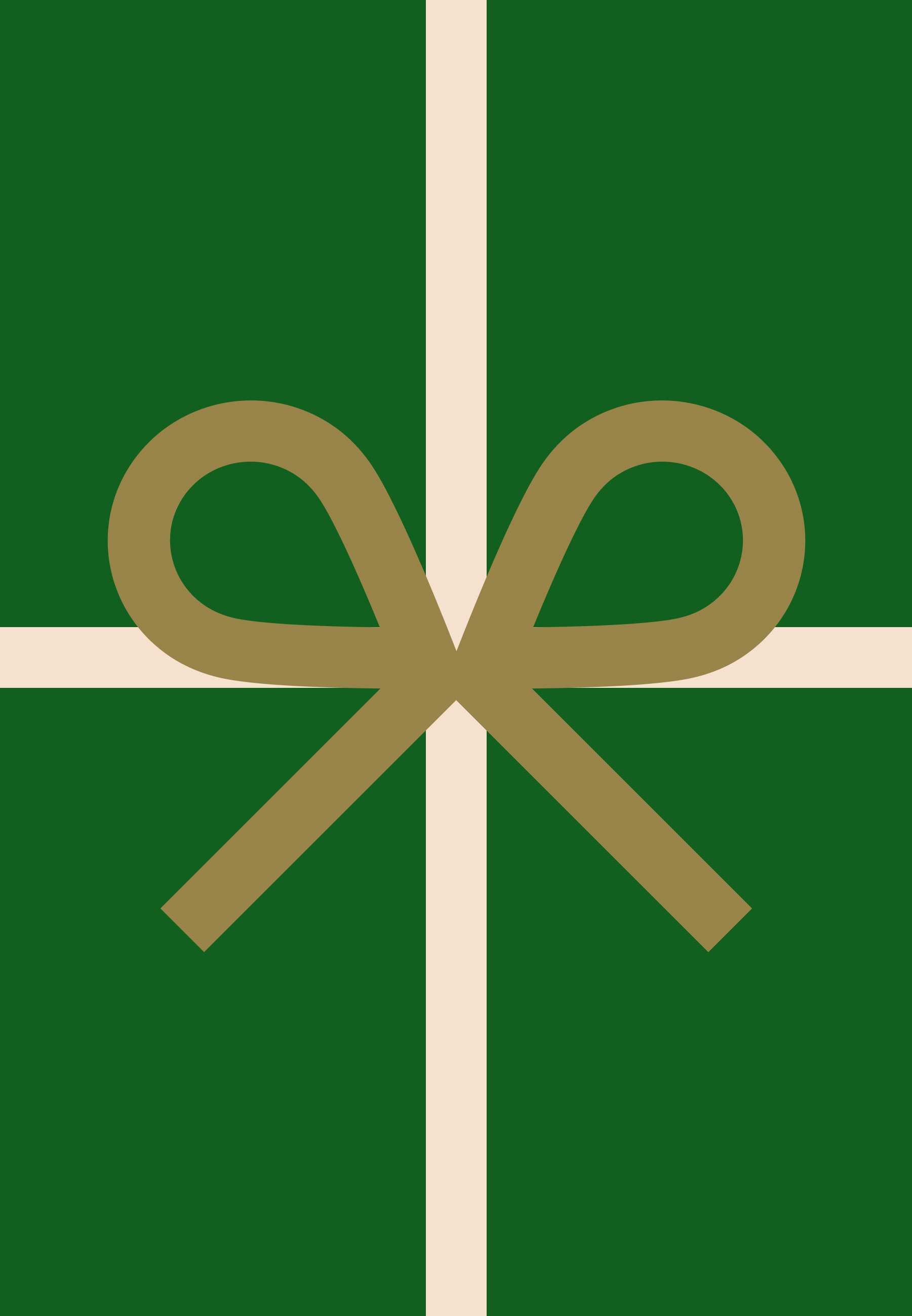 Green gift box with a light cream cross and a large golden bow on top. The design is minimalistic and features flat colors.