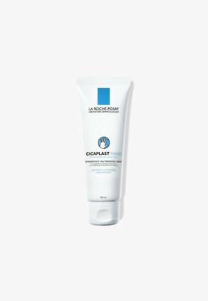 White squeeze tube containing 100 ml of Cicaplast hand cream by La Roche-Posay, featuring a blue logo and a hand symbol on the label.