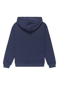 Sweat à capuche bleu marine en tissu mélangé coton. Doté de manches longues, de poignets côtelés et d'une poche kangourou.