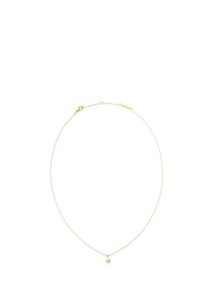 Õrn kuldne kettkaelakee, mille keskel on üks väike valge pärlkristall ripats, valgel taustal.