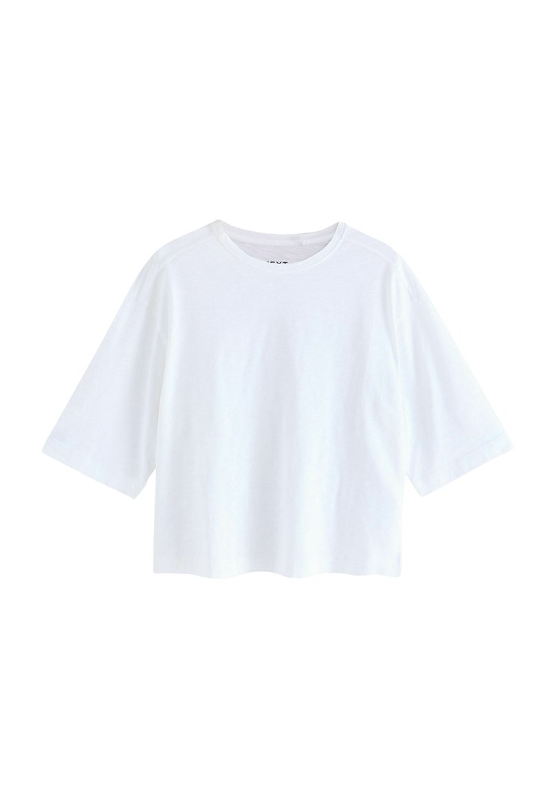 Witte cropped t-shirt met ronde hals, korte mouwen en zachte katoenstof met een gladde textuur.