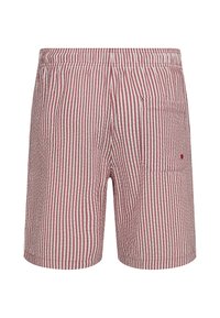 Rød- og hvidstribede shorts lavet af letvægtsstof. Har en elastisk talje og en enkelt baglomme.