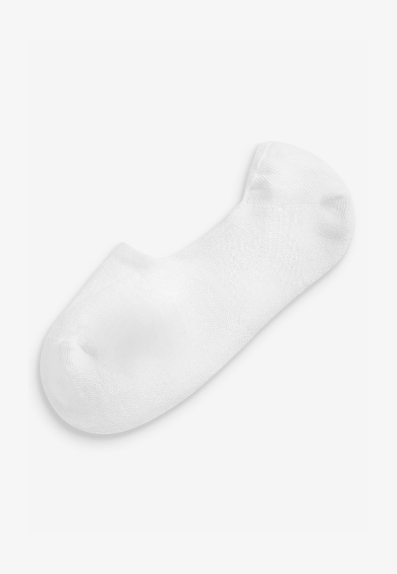 Calzino bianco in cotone, design alla caviglia, punta senza cuciture, texture morbida, superficie liscia, forma arrotondata e stile minimalista.