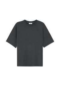 Mörkgrå kortärmad t-shirt i bomull med avslappnad passform, rund halsringning och enkel design. Slät yta utan synliga mönster eller detaljer.