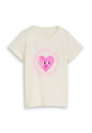 MIT WENDEPAILLETTEN - T-shirt print - wool white