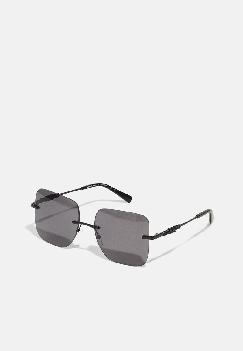 Ochelari de soare negri, cu lentile gri, ramă metalică subțire, detalii texturate pe brațe și un design elegant. Estetică minimalistă și modernă.