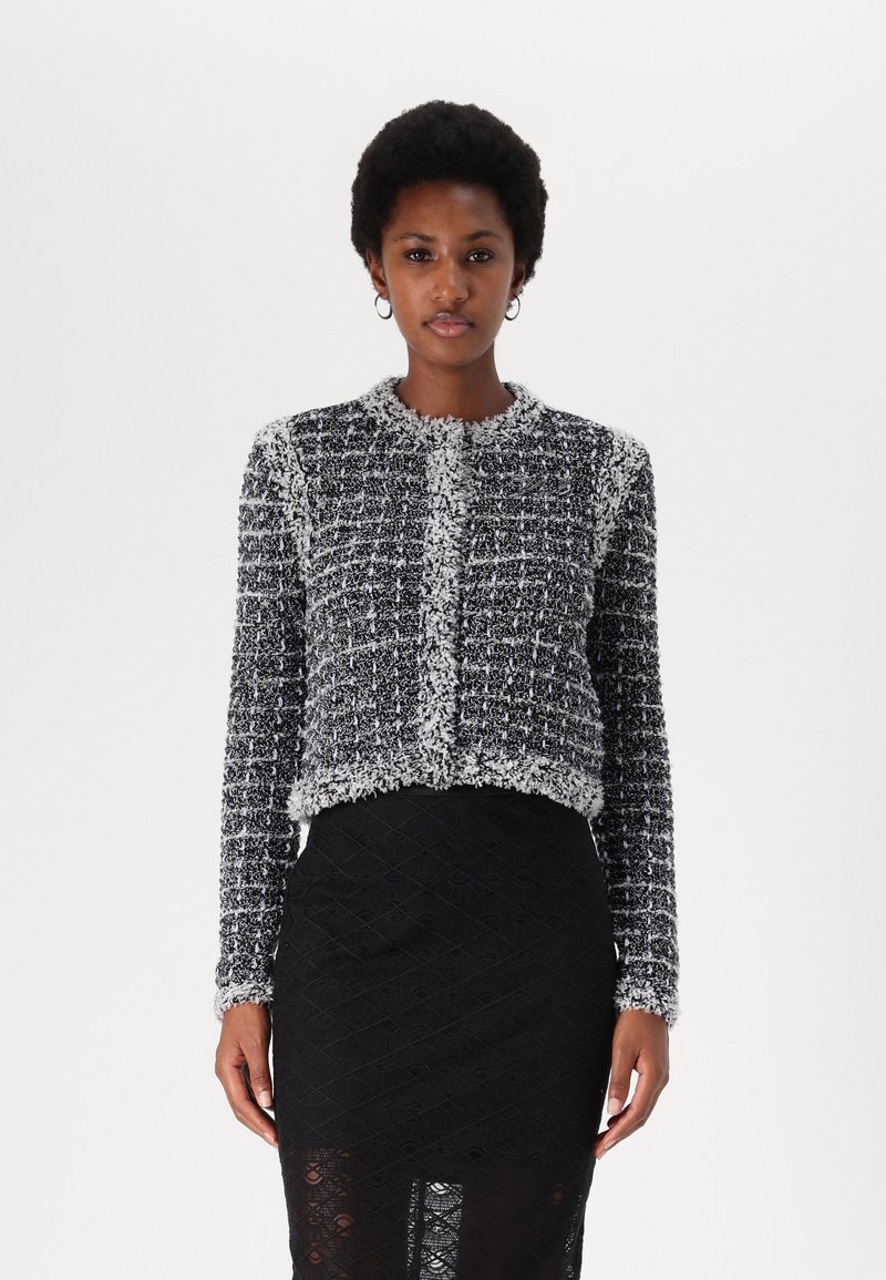 KARL LAGERFELD BOUCLE CARDIGAN - Kardigán - black/white/sweet lavender