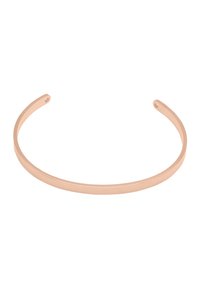 Pulsera de brazalete en oro rosa con un diseño liso y elegante. Presenta una forma minimalista y extremos abiertos para un ajuste ajustable.