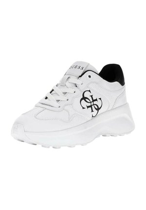 Sneaker bianco con accenti neri. La parte superiore in pelle liscia presenta il logo di lato. Punta arrotondata con suola testurizzata. Design con lacci e colletto imbottito.