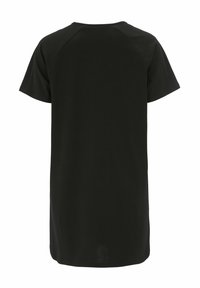 Black short-sleeve t-shirt with a round neckline and a relaxed fit, made of soft fabric, featuring a smooth texture and no visible patterns.