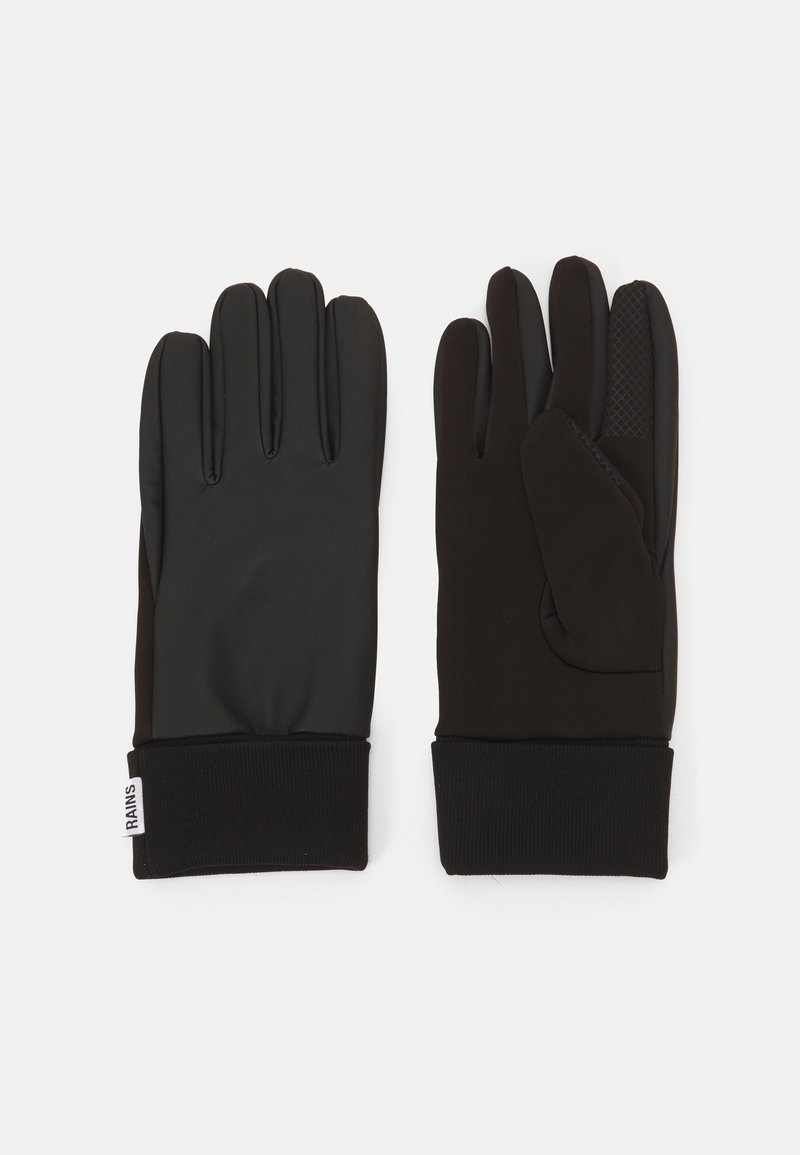 Black gloves with a smooth texture and flexible design. Features include a ribbed cuff and a textured grip on the palm for enhanced traction.
