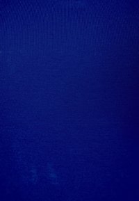 Blue ribbed fabric with a smooth texture and slight sheen, showing consistent coloring and minimal variations. Suitable for apparel.