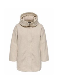 Kreemivärviline villane jakk tekstuurse viimistlusega, kõrge kraega ja esise zip-sulguriga. Omab laiu varrukaid ja sirget siluetti.