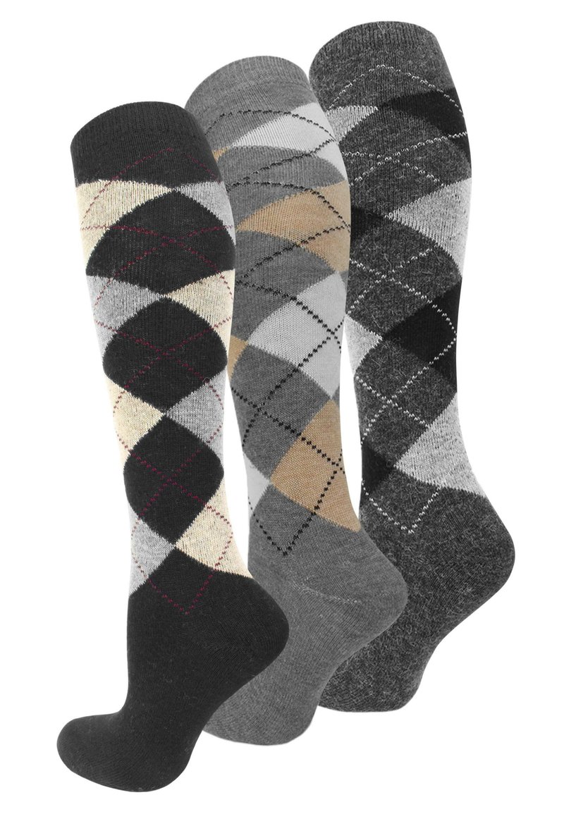 Normani KNEE HIGH ALPACA KARO 3 PACK - Kniestrümpfe - karo dunkel