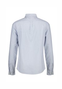 Koszula zapinana na guziki w jasnoniebieskie i białe paski; długie rękawy z mankietami na guziki; detal yoke na plecach; lekki, gładki materiał.