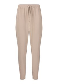 Beige joggers van rekbare stof, met een elastische tailleband met trekkoord, taps toelopende enkels en zijzakken.