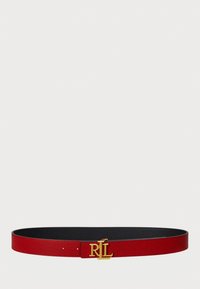 Κόκκινη δερμάτινη ζώνη με υφή, που διαθέτει μαύρη εσωτερική επένδυση και πόρπη με το χρυσό λογότυπο "RL". Ρυθμιζόμενη εφαρμογή με πολλαπλές τρύπες.