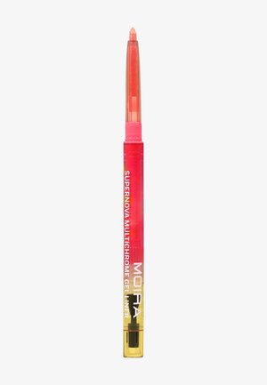 Eyeliner gel multichrome Moira Supernova rétractable rouge et jaune avec embout gel visible et capuchon transparent.