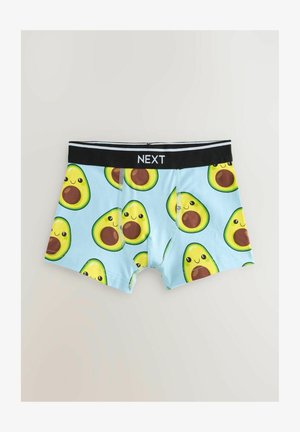Vīriešu bokseršorti ar gaiši zilu fona krāsu, ar atkārtotu avokado rakstu. Melna elastīga josta ar "NEXT" logotipu.