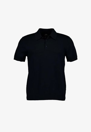 Polo shirt nero in cotone, con colletto classico, patta con tre bottoni, maniche corte e orlo dritto.