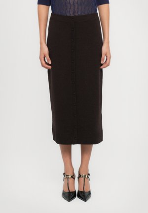 BUTTON DETAIL MIDI SKIRT - Kynähame - dark chocolate