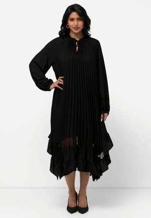 PLEATED FLOUNCE PANEL LONG SLEEVE - Jurk - black
