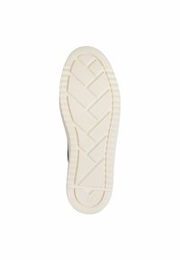 Semelle de chaussure avec une surface en caoutchouc blanc texturé présentant un motif en chevrons, conçu pour l'adhérence et la durabilité. Taille indiquée comme 37.
