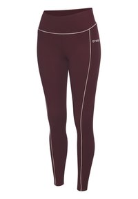 Bordo sporta leggins ar augstu jostasvietu, ar baltām šuvēm pa malām un logo, kas iespiests uz gurniem.