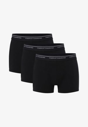 Schwarze Baumwoll-Boxershorts im Dreierpack, ausgestattet mit einem weichen, elastischen Bund mit dem Logo "FINSHLEY&HARDING" und einem körpernahen Schnitt.
