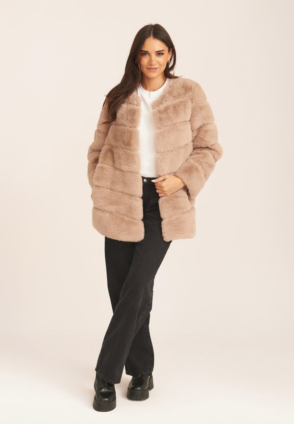 MINK DIAGONAL CUT FAUX FUR LONG SLEEVE JACKET - Winter jacket3