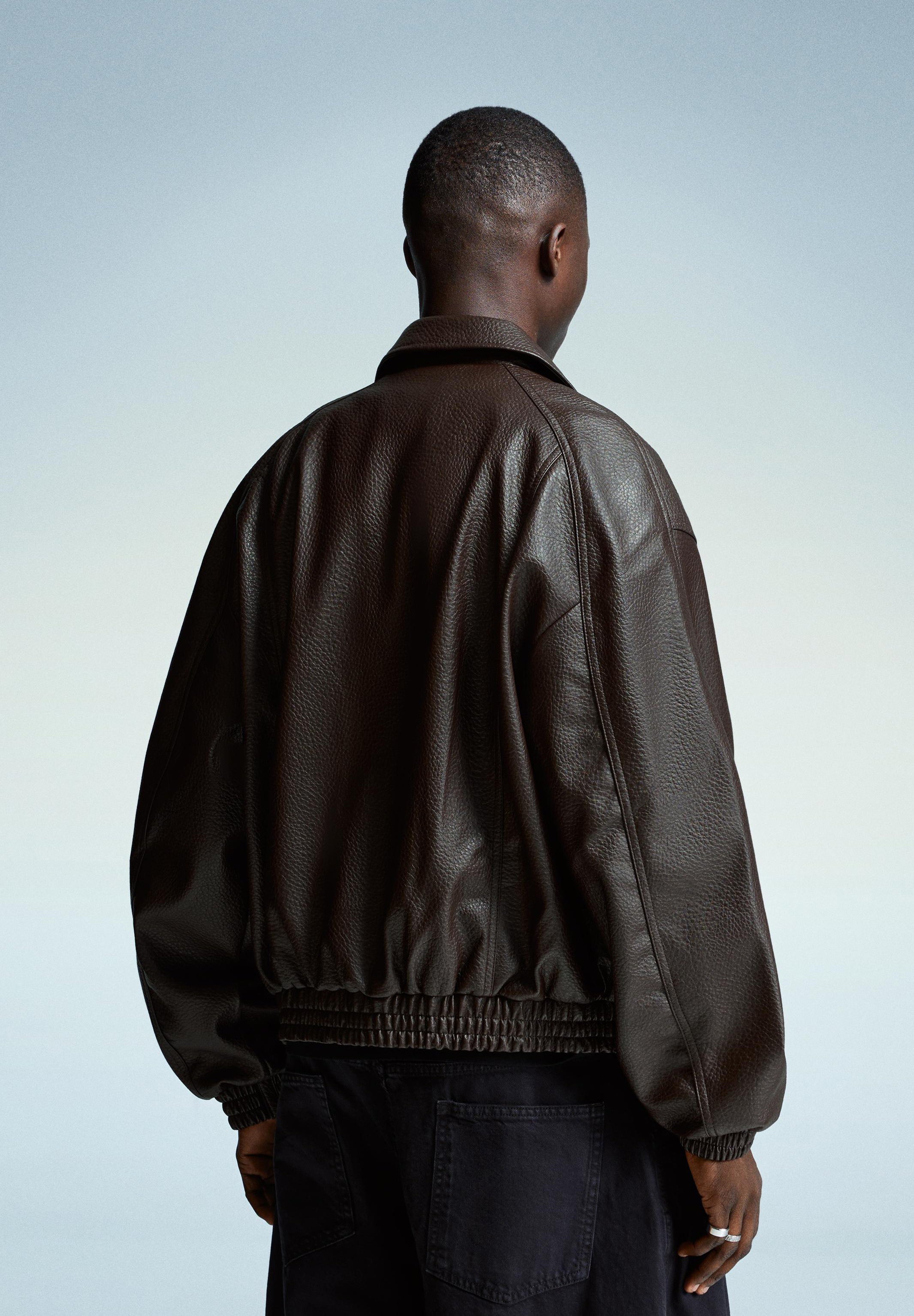 Bershka Faux leather jacket - dark brown - Zalando