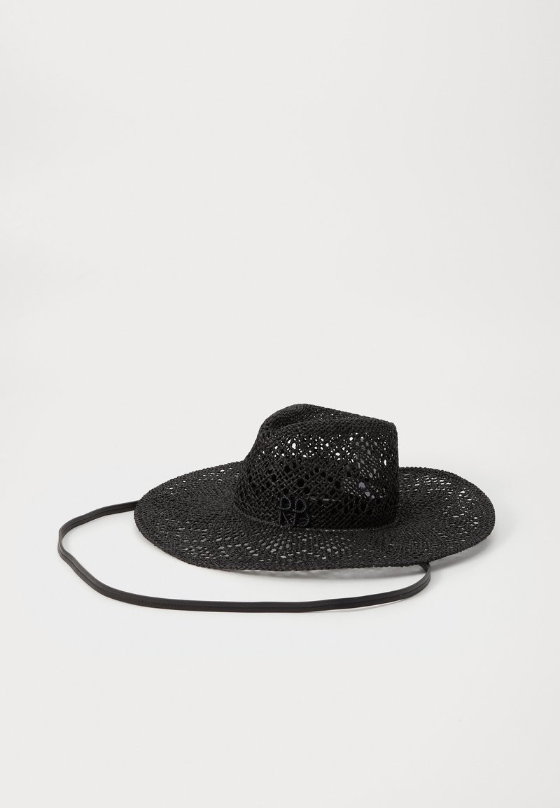 RUSLAN BAGINSKIY MONOGRAM EMBELLISHED NECK TIE & CHIN STRAP FEDORA HAT - Hat - black