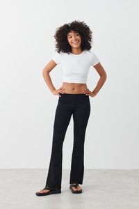 Gina Tricot - SOFT TOUCH FOLDED FLARE  - Trousers - black Thumbnail Image 1