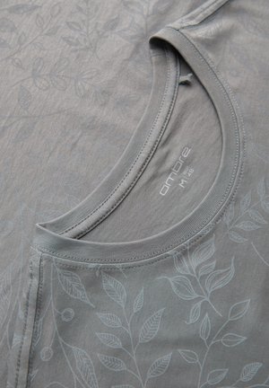 Vaaleanharmaa t-paita, jossa hienovarainen kasvitieteellinen lehtikuvio ja pyöreä pääntie, koko medium, merkinnällä "Ombre".