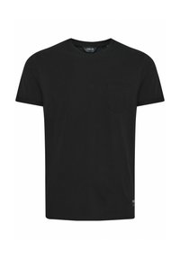 T-shirt en coton noir à manches courtes, col rond et une poche poitrine unique. Design simple sans motifs ni accents visibles.