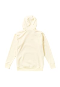 Haut à capuche crème à la texture douce, avec une capuche à cordon réglable et des manches longues. Présente une coupe décontractée et des poignets et un ourlet côtelés.