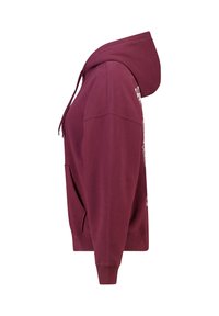 Sudadera con capucha burdeos que incluye un bolsillo delantero, capucha con cordón y detalles de costuras laterales. Tejido suave con puños y dobladillo acanalados.