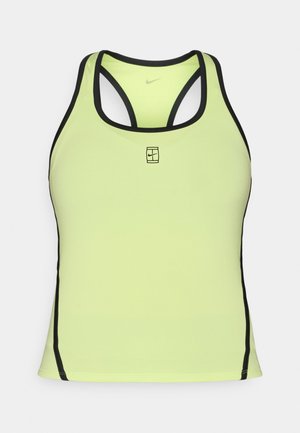 Débardeur de sport jaune-vert vif avec bordure noire, présentant un dos nageur et un petit logo Nike sur le devant.